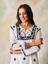 Noor HOK Muslin Chikankari kurti for Women- White With Black
